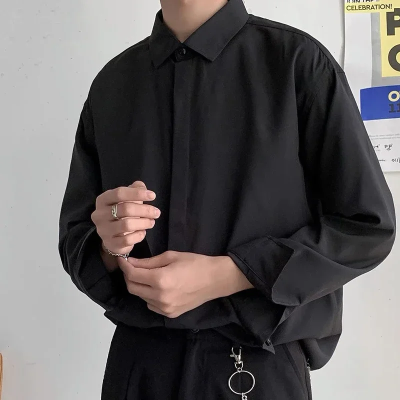 

Formal Fashion Turn-down Collar Shirts Thin Loose Temperament Business Casual Solid Spring Summer Men's Clothing Button Simple