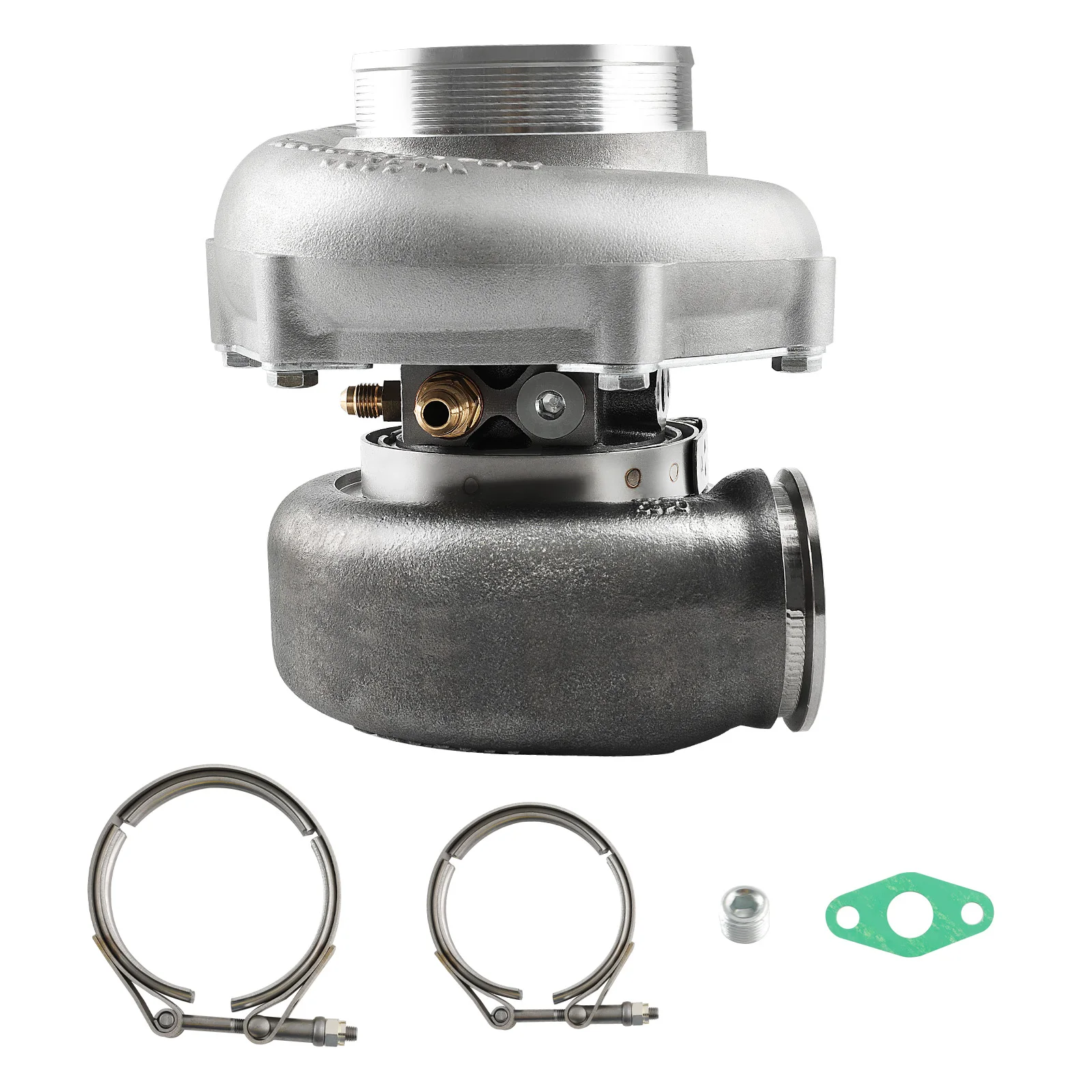 

Турбокомпрессор с улучшенными шарикоподшипниками, 1050 л.с., с цельнокованым колесом 0.8 A/R и корпусом турбины с креплением V-band