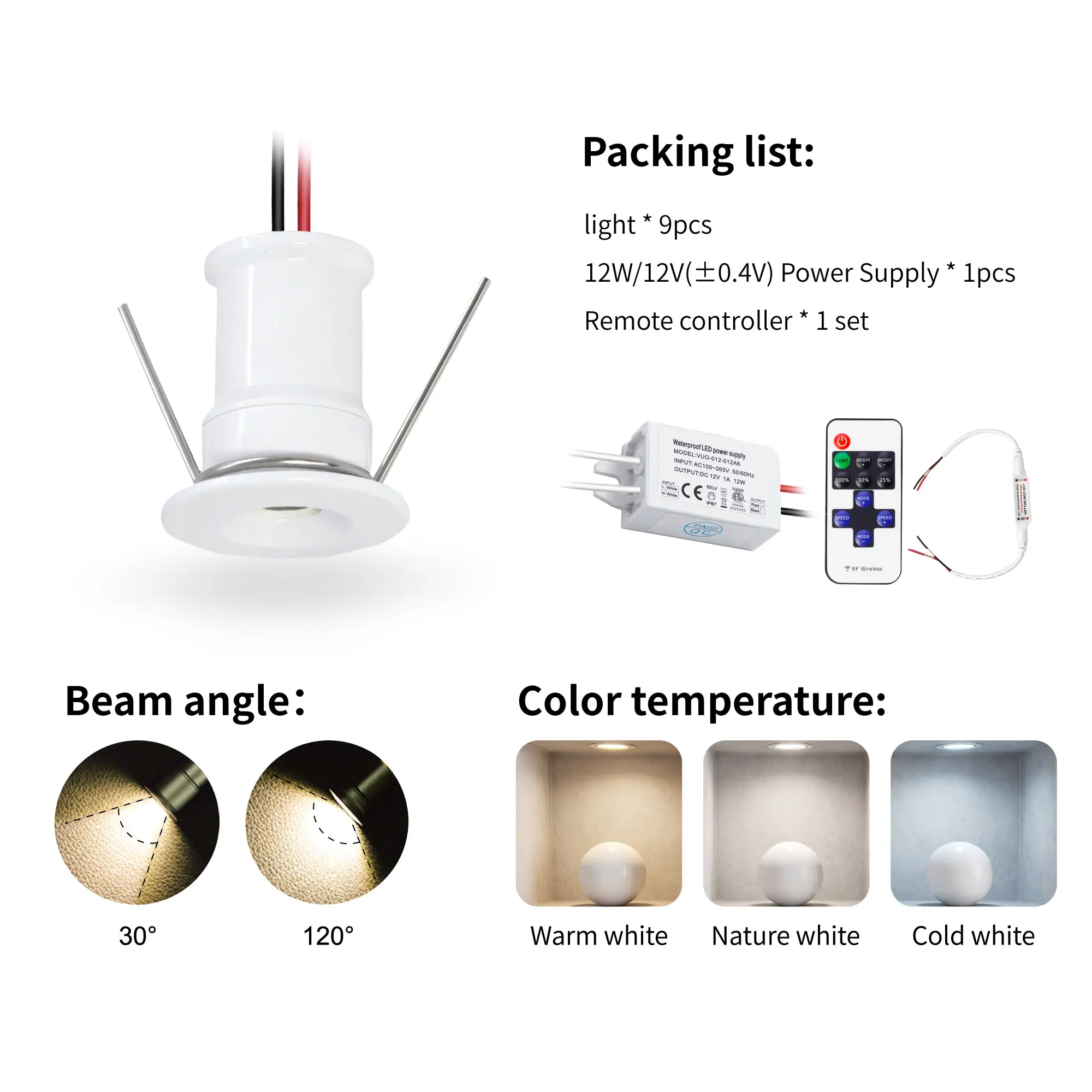 Mini LED Spotlight 12V Dimbare Kastlamp 1W Verzonken Plafond Downlight Showcase Display Spot Verlichting met Afstandsbediening