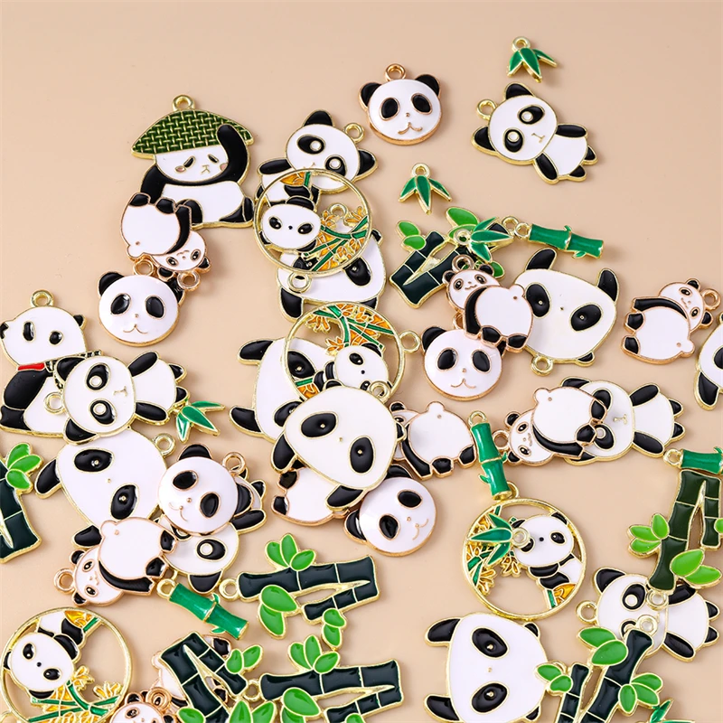 20 Stück Cartoon-Tier-Anhänger, Emaille-Panda-Bambus-Anhänger für die Schmuckherstellung, Halsketten, Ohrringe, Armbänder, DIY-Bastelarbeiten, Geschenke – Detail 3