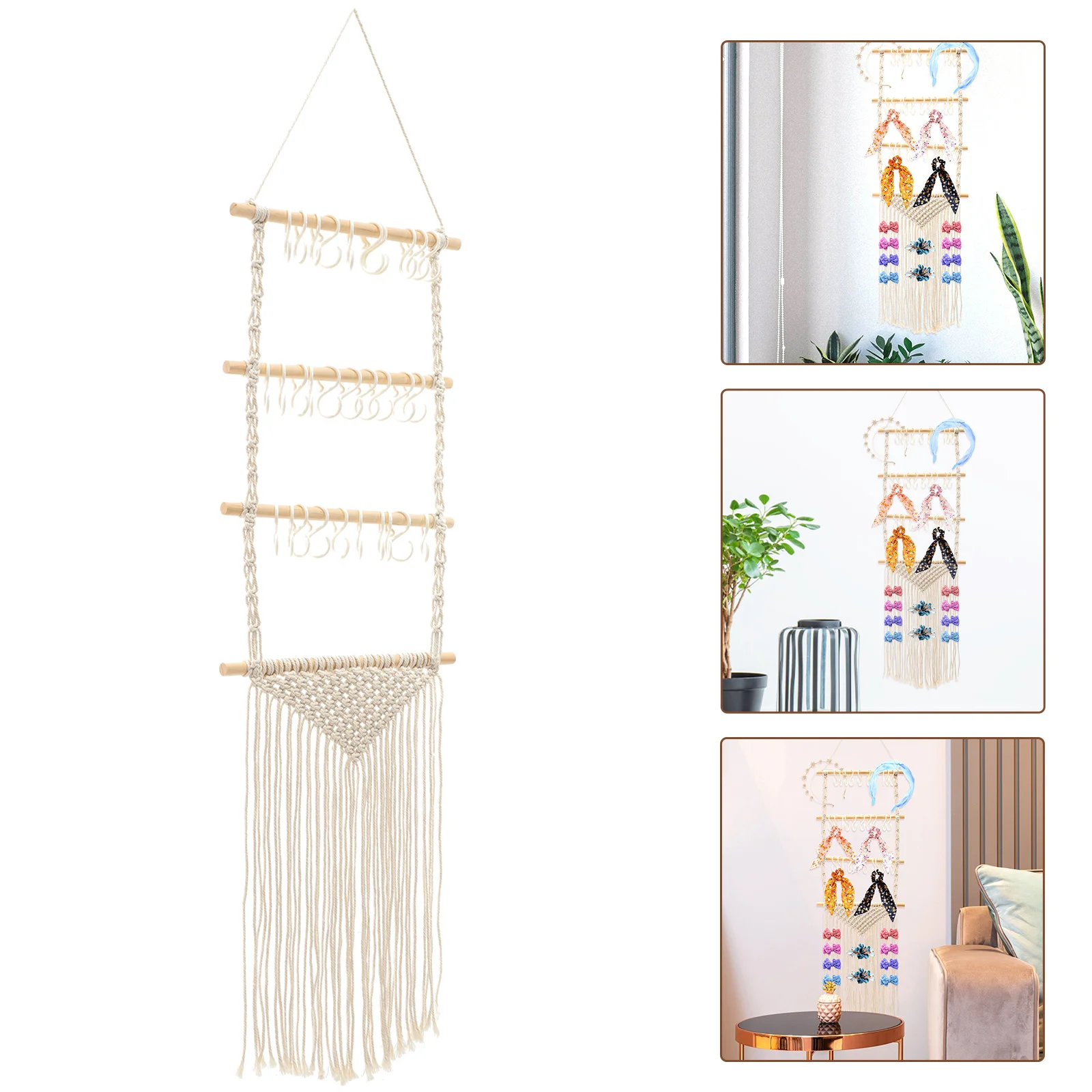 Hairpin Storage Rack Home Wall Bow Holder Hanging Band Organizer Headband Ornament Woven Clip Macrame Hanger Rustic Accessory