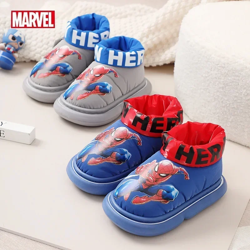 Winter Children Warm Cotton Slippers Baby Boy Girl Cartoon Marvel Spiderman Print Princess Soft Indoor Bedroom Home Shoes 26-37