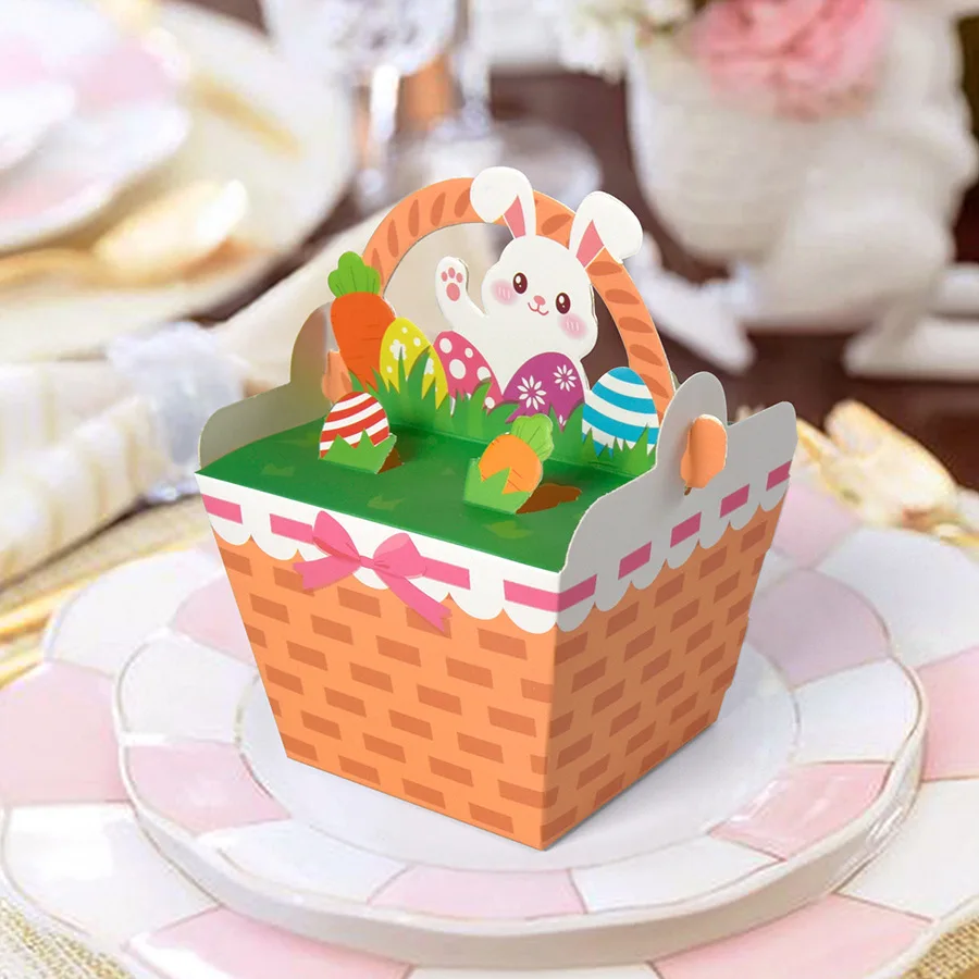 10Pcs Cute Easter Theme Paper Candy Boxes Bunny Rabbit Gift Packing Bags for Kids Birthday Baby Shower Happy Easter Party Decor