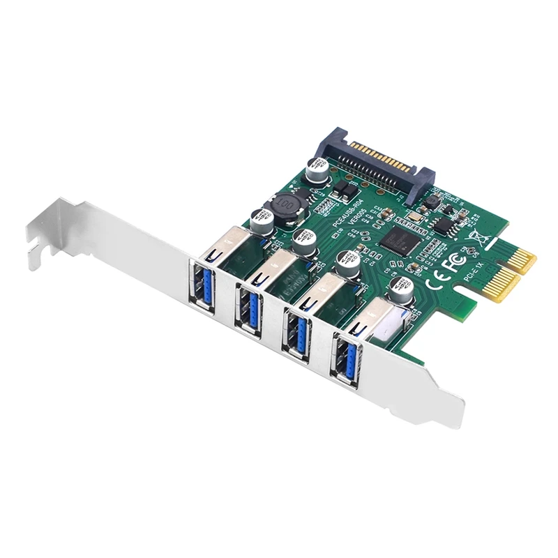 1 Piece PCIE 1X To USB3.2 Expansion Card PCI-E 4 Ports USB3.2 Adapter Multiplier Green