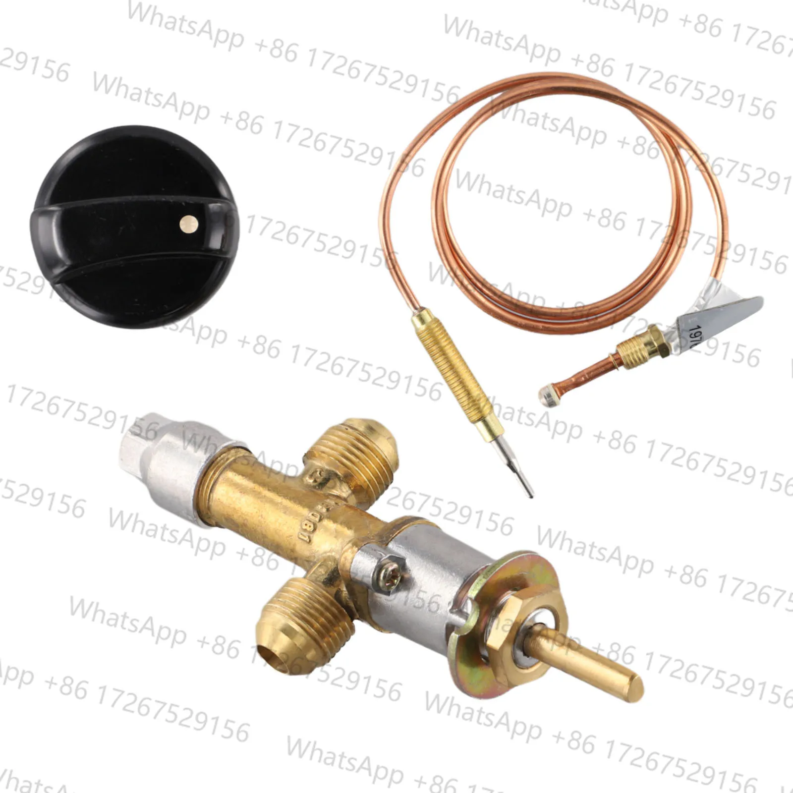 Brass For LPG Gas Stove Control Kit With Propane Valve Shaft And Thermocouple For Firepit Heater Grill, Bronze Silver Black