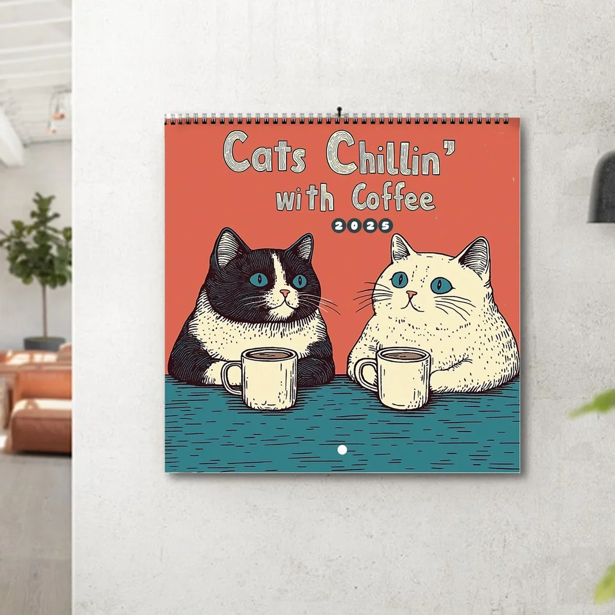 Cats Chillin' With Coffee 2025 Creative Cat Cafe Calendar December Cats Drinking Coffee Lovers Calendar Gift