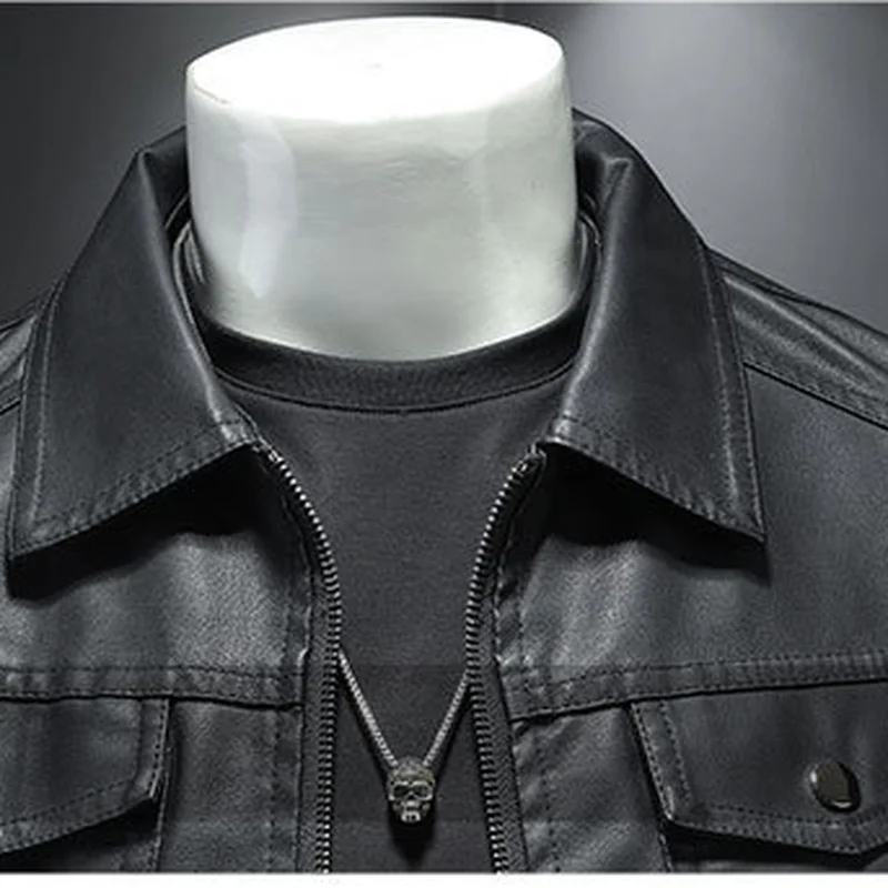 New Trend Men\'s Leather Jackets Thick Winter Warm Jacket Slim Fit Cool  Motorcycle Turn-down Collar Zipper  Coats