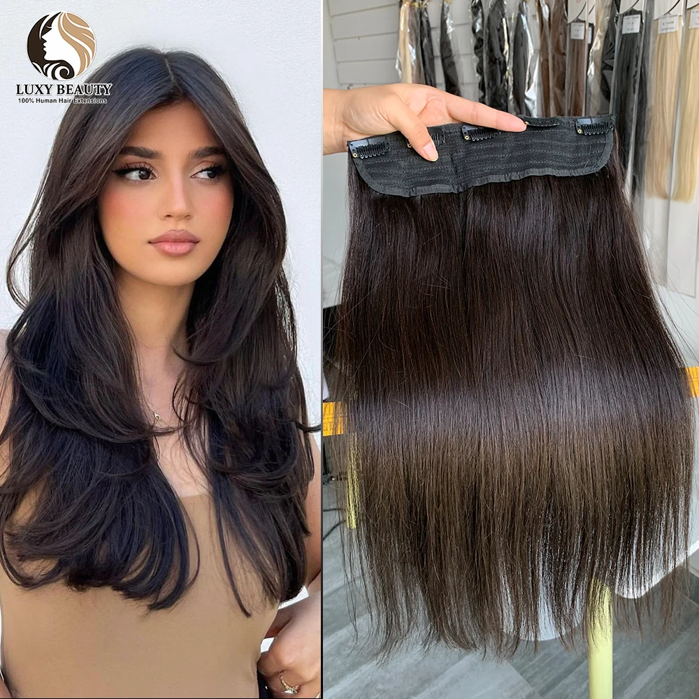 

Clip In One Piece Human Hair Extensions Blonde Brown 100% Remy Human Hair Weft Clip In Natural Silk Straight Hairpiece For Women