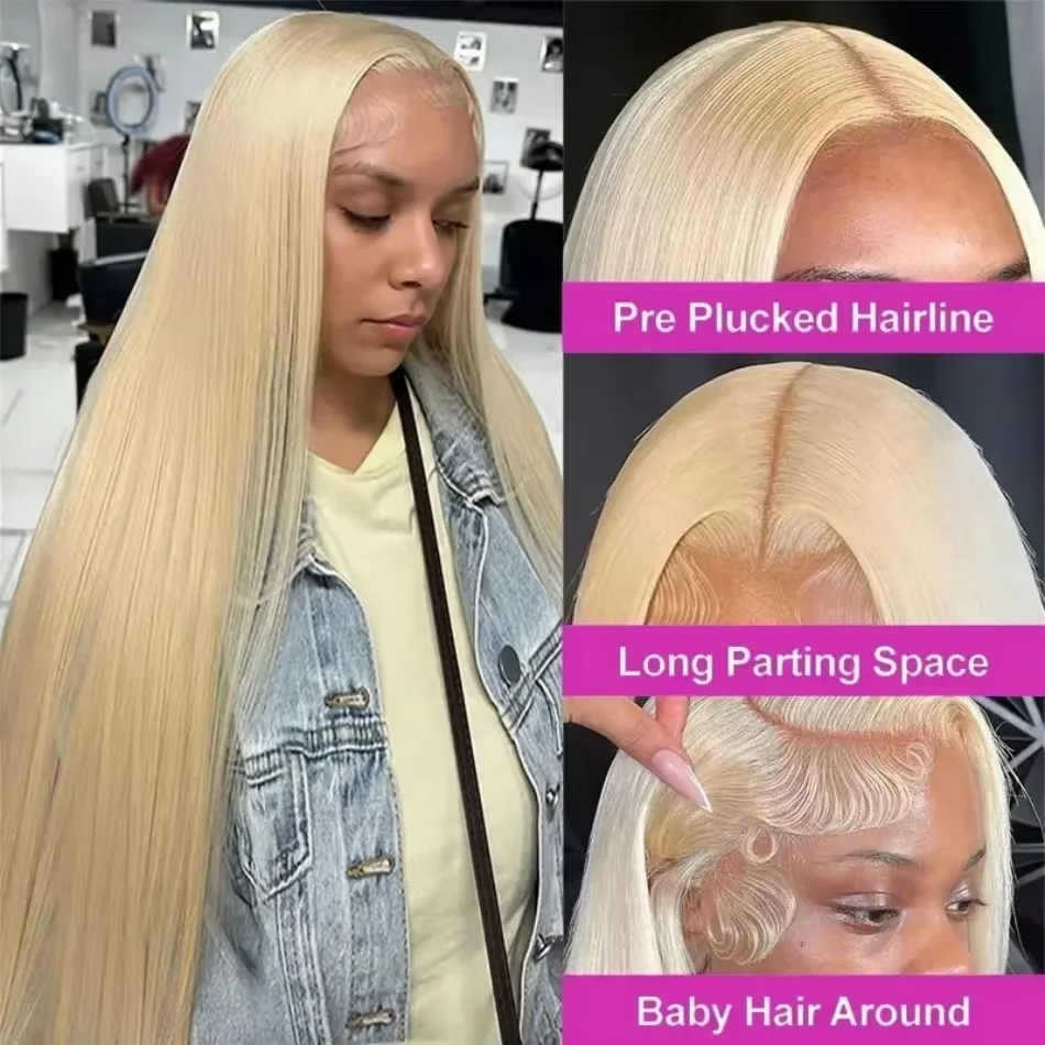 13x6 Hd Lace Frontal Wigs 613 Blonde Straight 100% Human Hair Wig 30 32 Inch Brazilian 200 Density Human Hair Colored Lace Front Pre Plucked Wig image 2