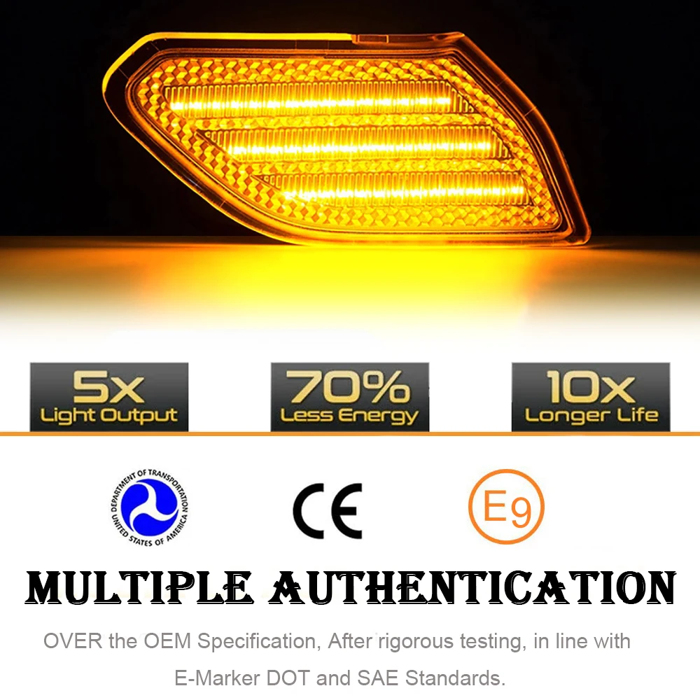 2x Sequential Blinker Front Fender LED Side Marker Light for Jeep Wrangler JL 2018-2021 Auto Assembly Accessories Parts