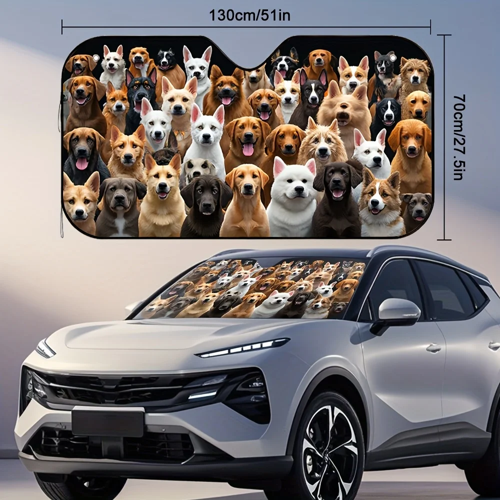 1pc Pawsome Gathering Car Sun Visor - Pet-Friendly, Hair-Repellent Vehicle Accessory With Adorable Dog Collage Design, Universal