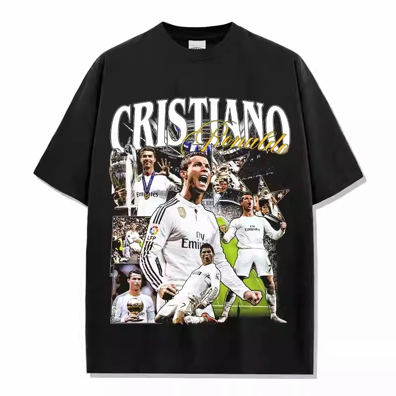 2026 Cristiano Ronaldo Short Sleeve Football Star Design American Print Heavy Cotton T-Shirt Comfortable and Breathable view 2