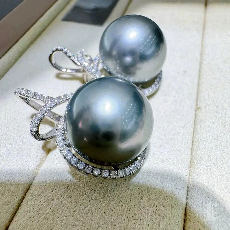 Fashion Grey Imitation Pearl Stud Earrings for Female AAA Crystal Elegant 925 Sterling Silver Jewelry Weeding Gifts