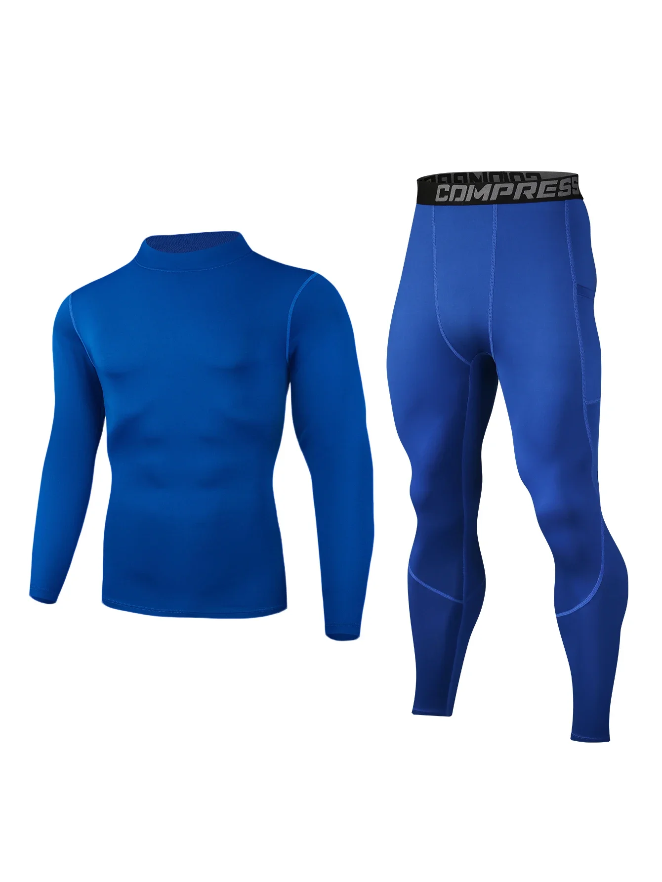 

Men's compression suit, long-sleeved and long pants sportswear, gym training and running, muscle support and breathable