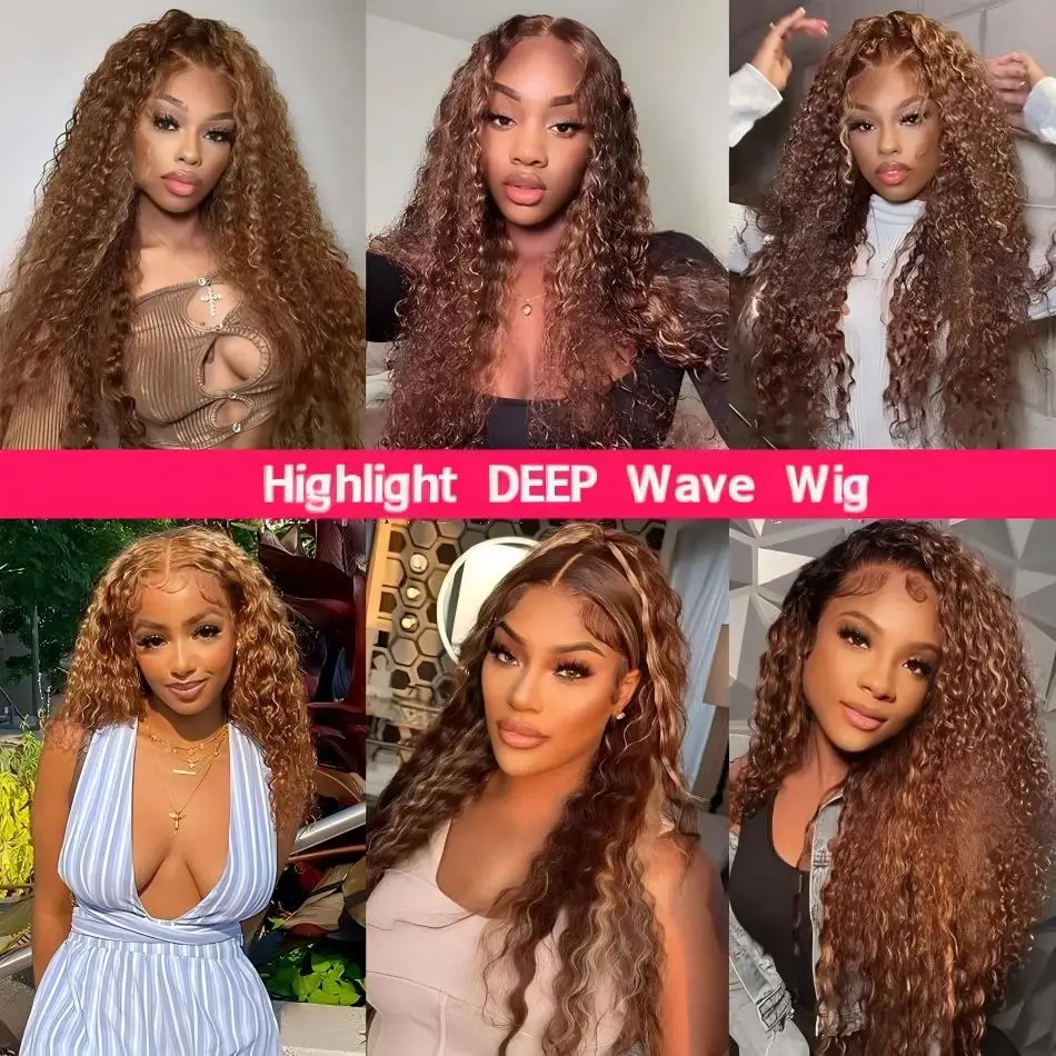 Deep Wave Curly Human Hair Wig Honey Blonde Highlight Wig Human Hair 5x5 HD Lace Closure Wig Glueless Wigs Human Hair For Woman image 6