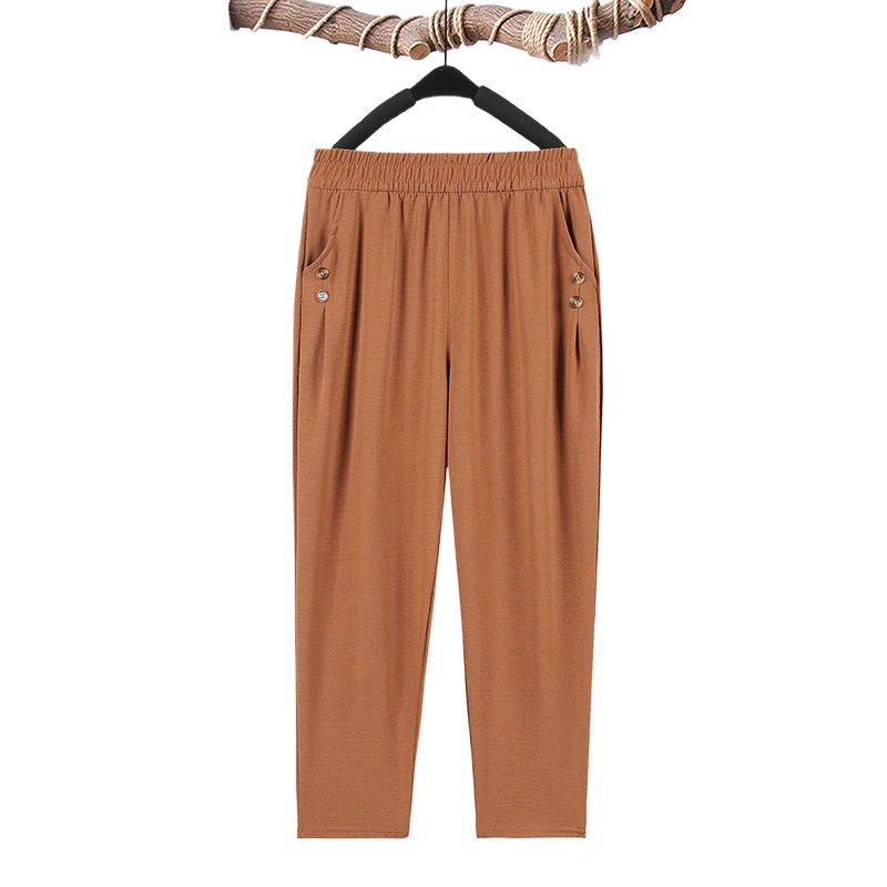 Summer plus size Stretch Harem Pants Mother Thin Summer Baggy Pantalones Women Casual Button High Waist Trousers