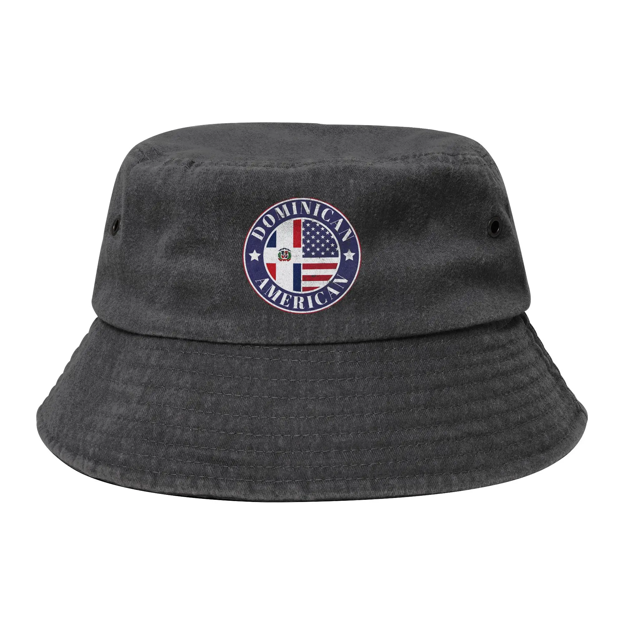 Stylish Proud Dominican-American Badge  Cotton Bucket Hat For Unisex  Washed Distressed Bob Hat Vocation Getaway Headwear