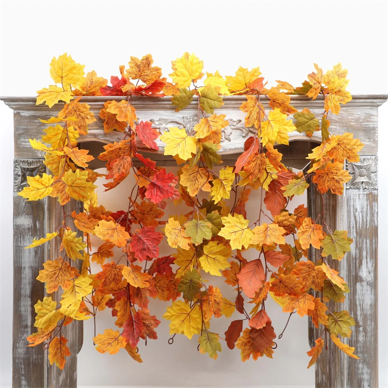 

2 PCS Hanging Artificial Maple Leaf Rattan Thanksgiving Day Decoration Home Wall Hanging Rattan Simulation Maple Leaf Vine