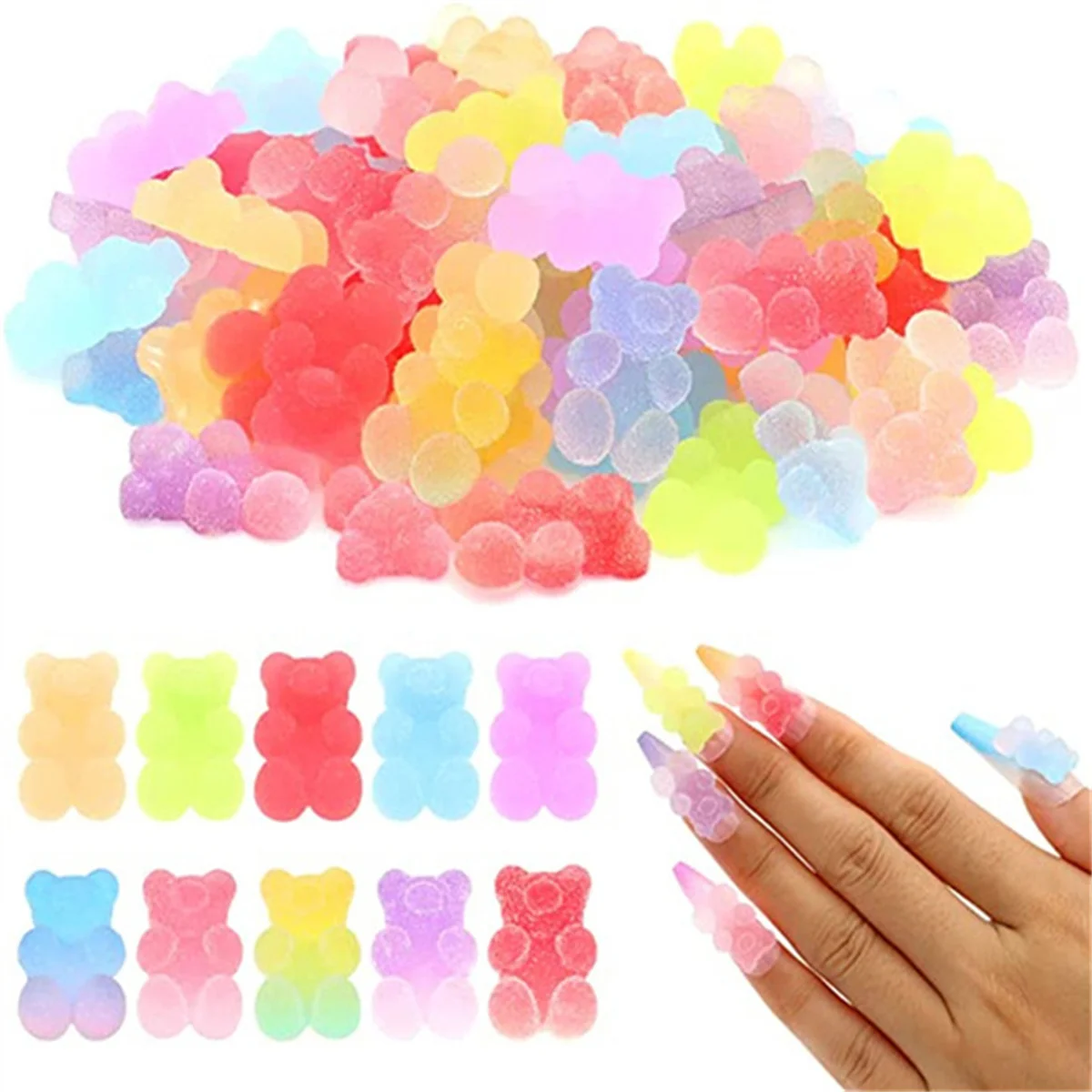 10pcs 3D Japanese Exquisite Bear Nail Art Charms Kawaii Solid Gradient Bear Jewelry Nail Rhinestone Decorations Accessories DIY