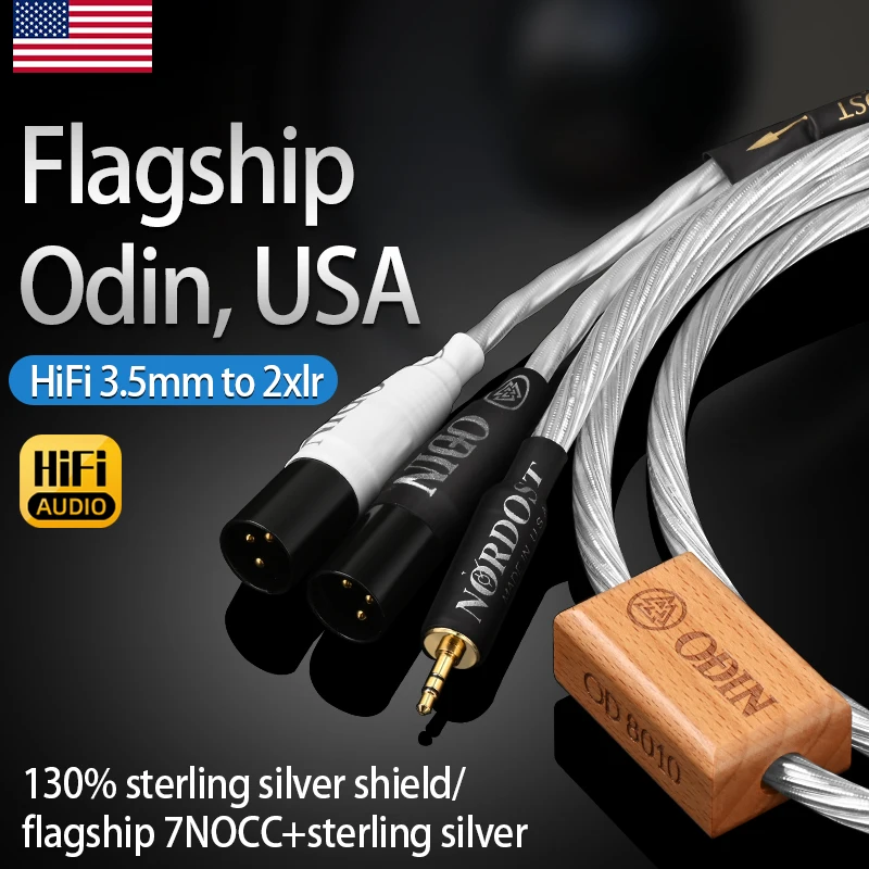 Odin HiFi 3.5mm to 2XLR Cable Hi-end Pure Silver 3.5 Stereo Jack to 2XLR Male /Female  Audio Cable for Amplifier Speakers Mixer