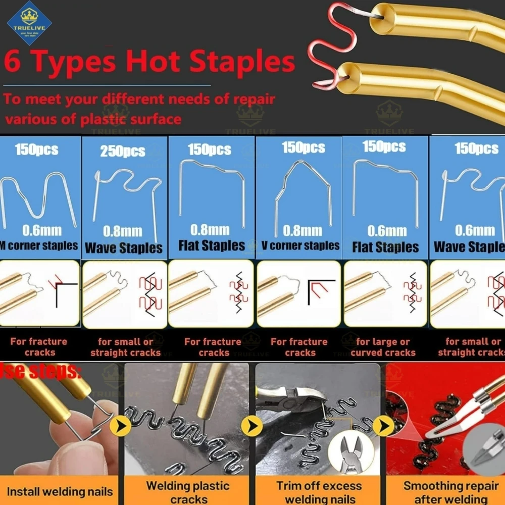 3000/1200/200pcs 70W Hot Stapler Plastic Welding Machine Car Bumper Repair Kit PVC Plastic Repairs Stapler Staples Soldering Gun