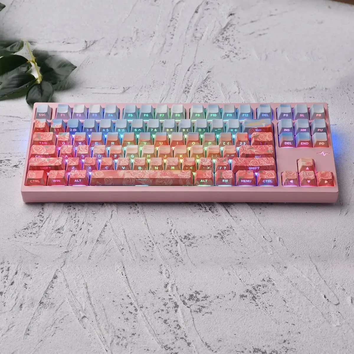 Sunset Rose Custom Side Engraved Keycaps Full Set of PBT Personality