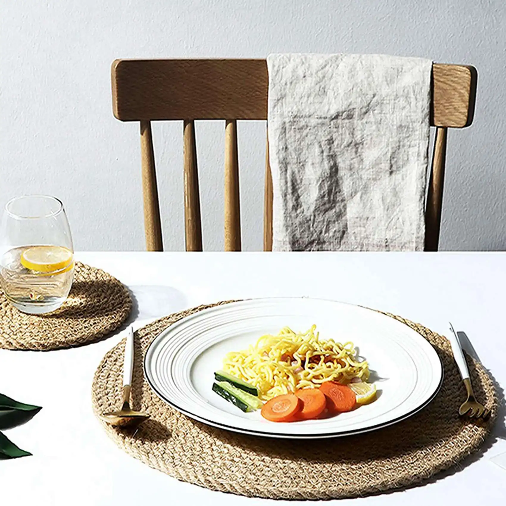 

ABFU-Round Braided Placemats Set Of 12 Jute Handmade 7 Inch Heat Resistant Thick Hot Pads Mats Coaster