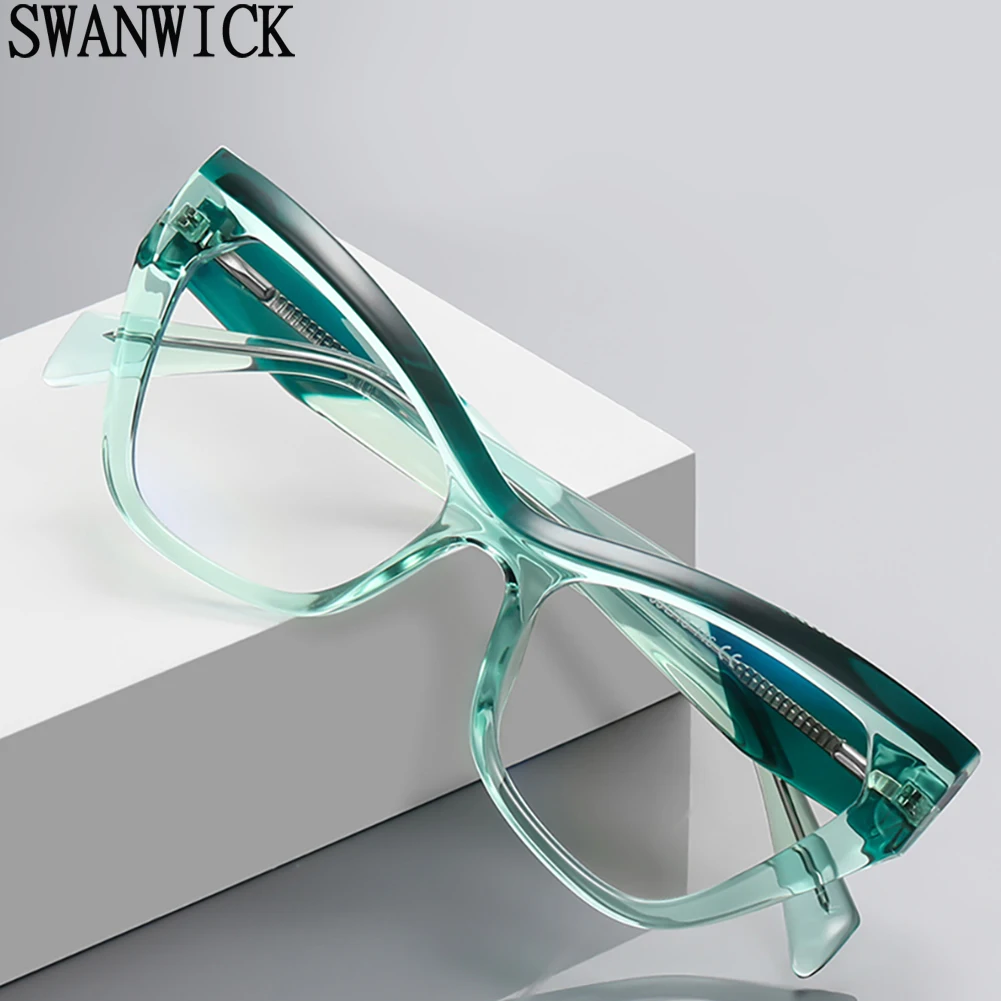 

Swanwick cat eye glasses frame women CP acetate clear lens TR90 eyeglasses anti blue light green purple hot selling female