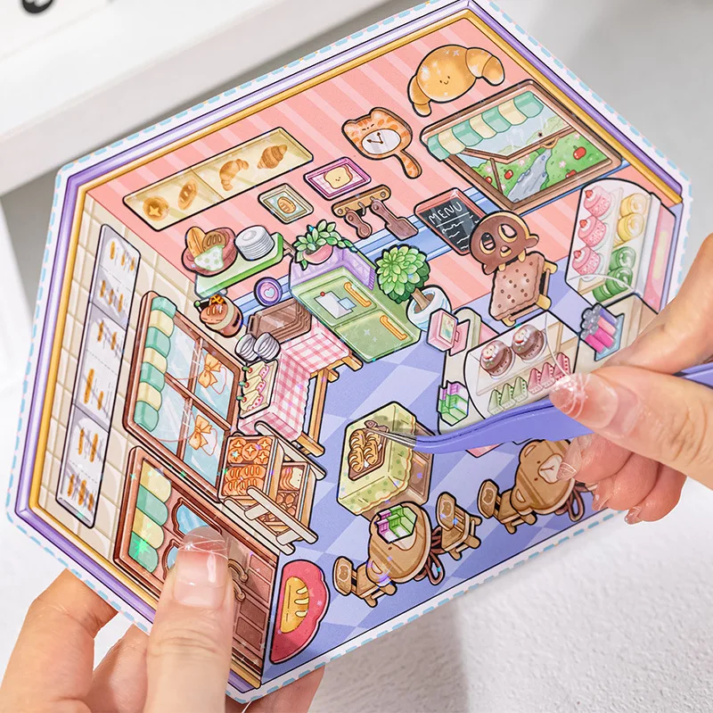 Card Lover 4 Pcs [Simulation Game Series] 3D Journal Stickers Cute Miniature Landscape Stickers Card Paper Sticker Scrapbook Kit