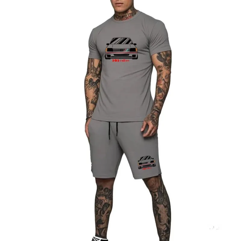 Conjunto de 2 piezas de camiseta elegante Wrc 205 Gti Car Rallye Racing, camiseta con cuello redondo, pantalones cortos, ropa deportiva para hombre, pantalones cortos, trajes de chándal