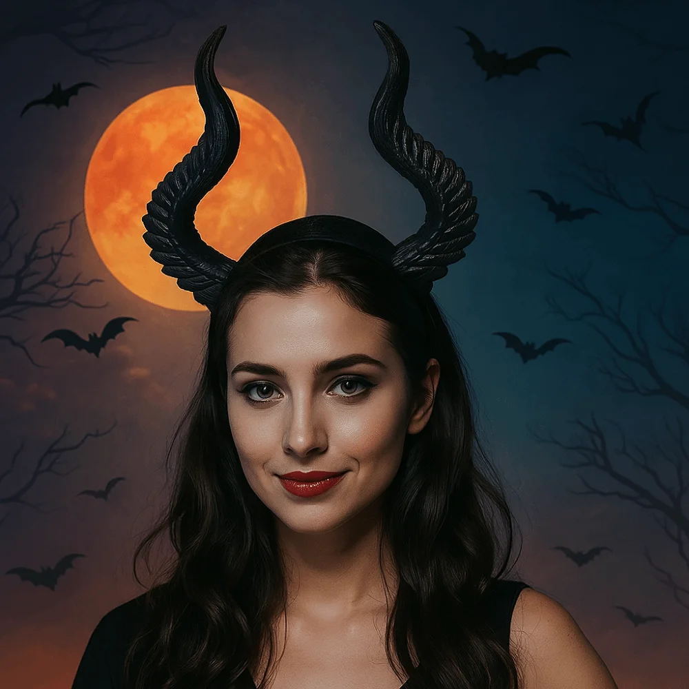 Novelty Ox Horn Halloween Horns Headband PU Dark Series Cosplay Hairband Halloween Headwear Halloween Hair Hoop Masquerade Party