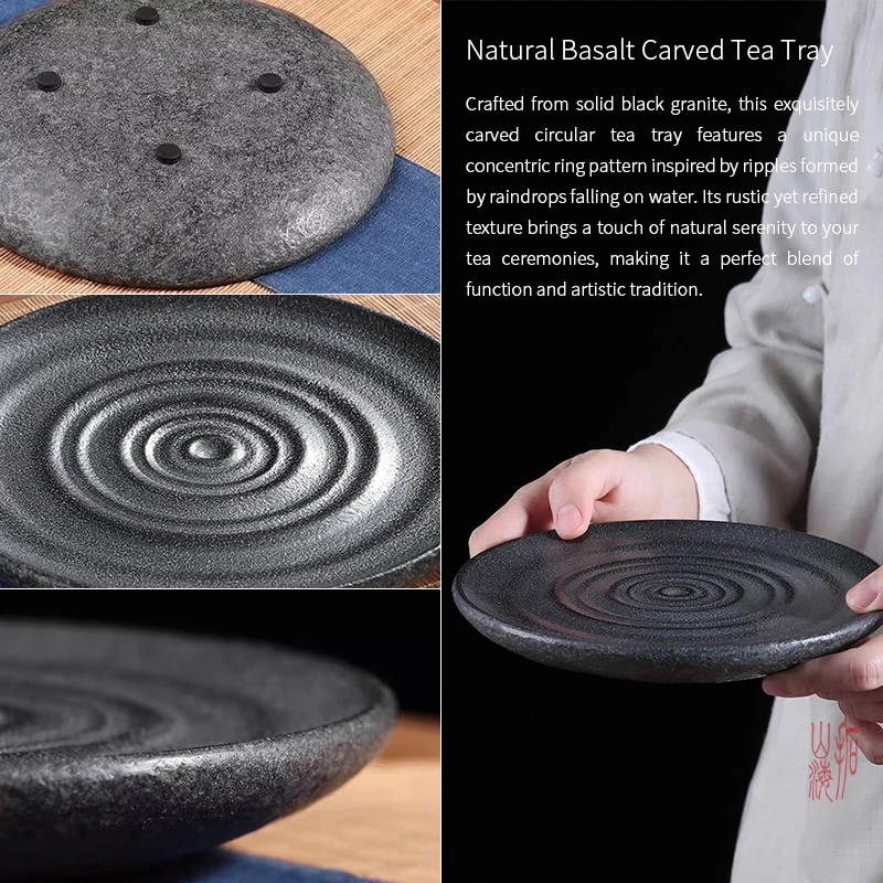 Natural Stone Teatray Hand Carved Teaset Tray, Kung Fu Teapot Stand, Home Decor Board, Ceremonial Tea Plate Luxury Artistic Gift view 5