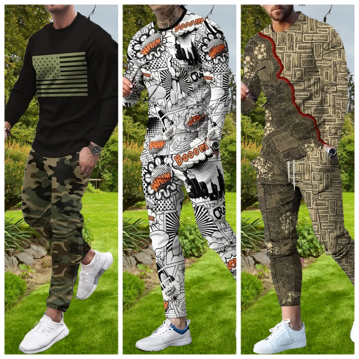 

New Autumn Winter Fashion Men Sets Long Sleeves T-shirt+Trousers O-Neck Sweatshirt Casual Jogger Sportswear 2 Piece Men Clothing