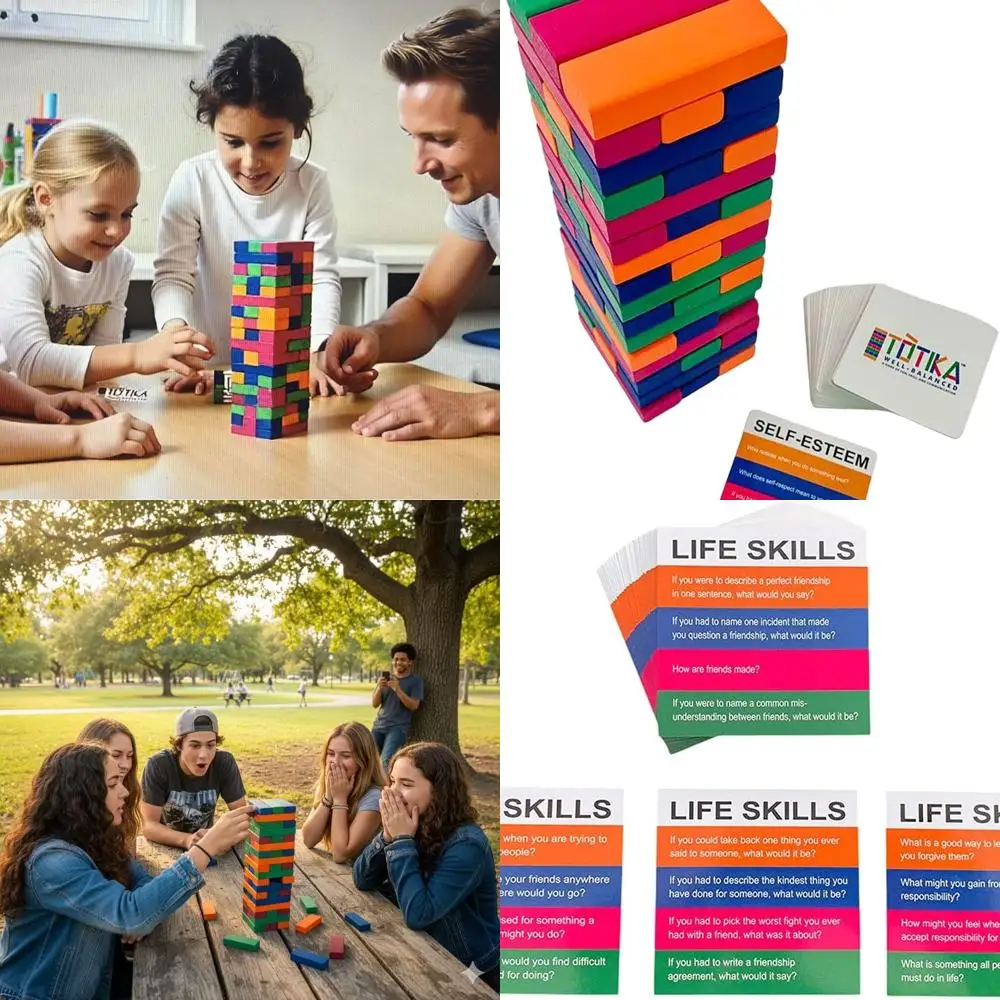 YEHUA Therapy Game: 5-Card Set with 48 Stackable Blocks for Self-Esteem, Junior, Teen/Adult, Life Skills & Icebreakers