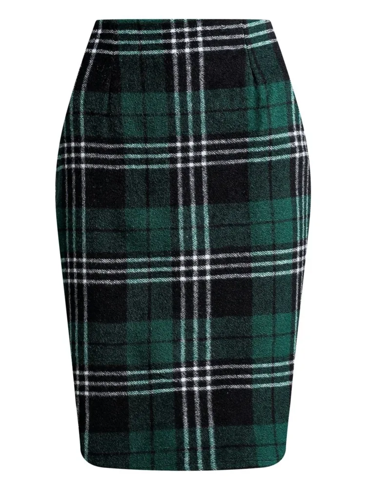 Elegant Plaid Printed Pencil Skirt For Women Fashionable Autumn Winter High Waist Slim Brushed Vintage Casual Skirt Female