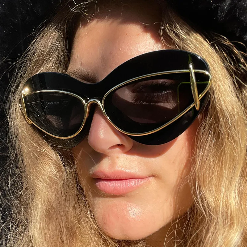 Exaggerated Personality Cat-Eye Fashion Sunglasses for Women in Europe and America, Trendy Versatile Hip-Hop Style Glasses