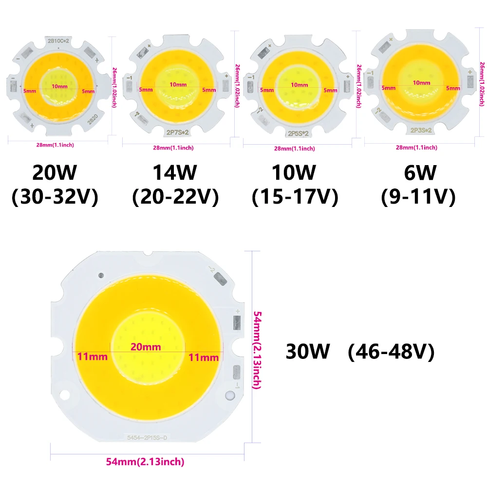 Un set di chip LED a tre colori COB 10W 14W 20W 30W con driver 8-12W12-18W18-25W 25-35W Accessori di controllo per luci di pannello