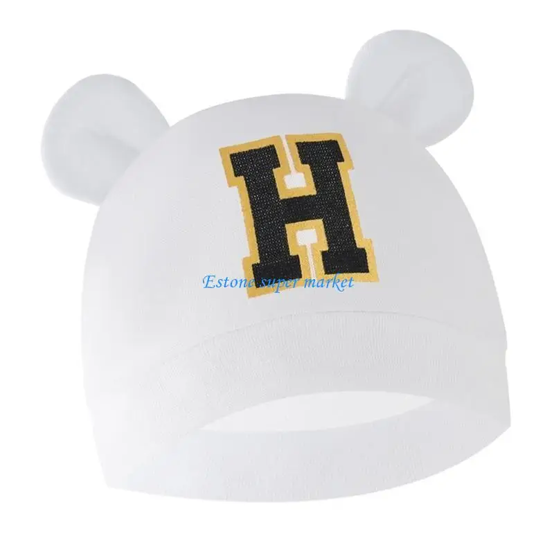

090B Bear Ear Hat Cotton Hat Letter Printed Nursery Hospital Hat Breathable Hat for Boy Girl Toddler 6-24 Months
