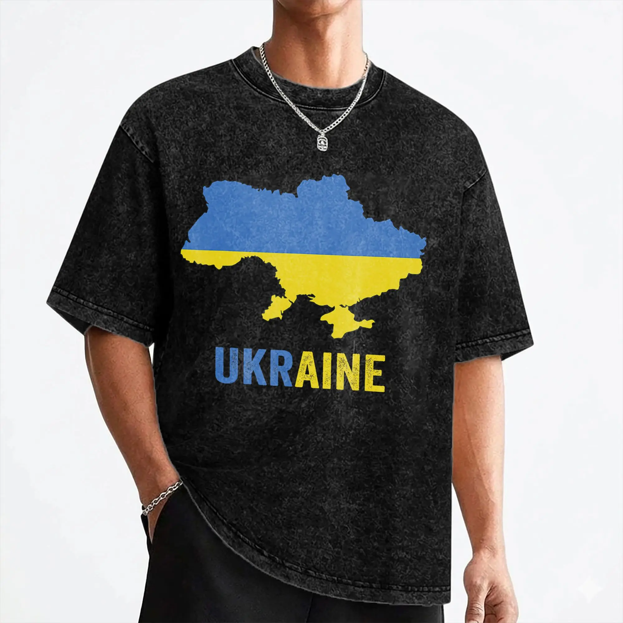Ukraine Map Ukrainian T Shirt Washed 100% Cotton Oversize T-Shirt  Retro Men Women Streetwear Graphic Tees