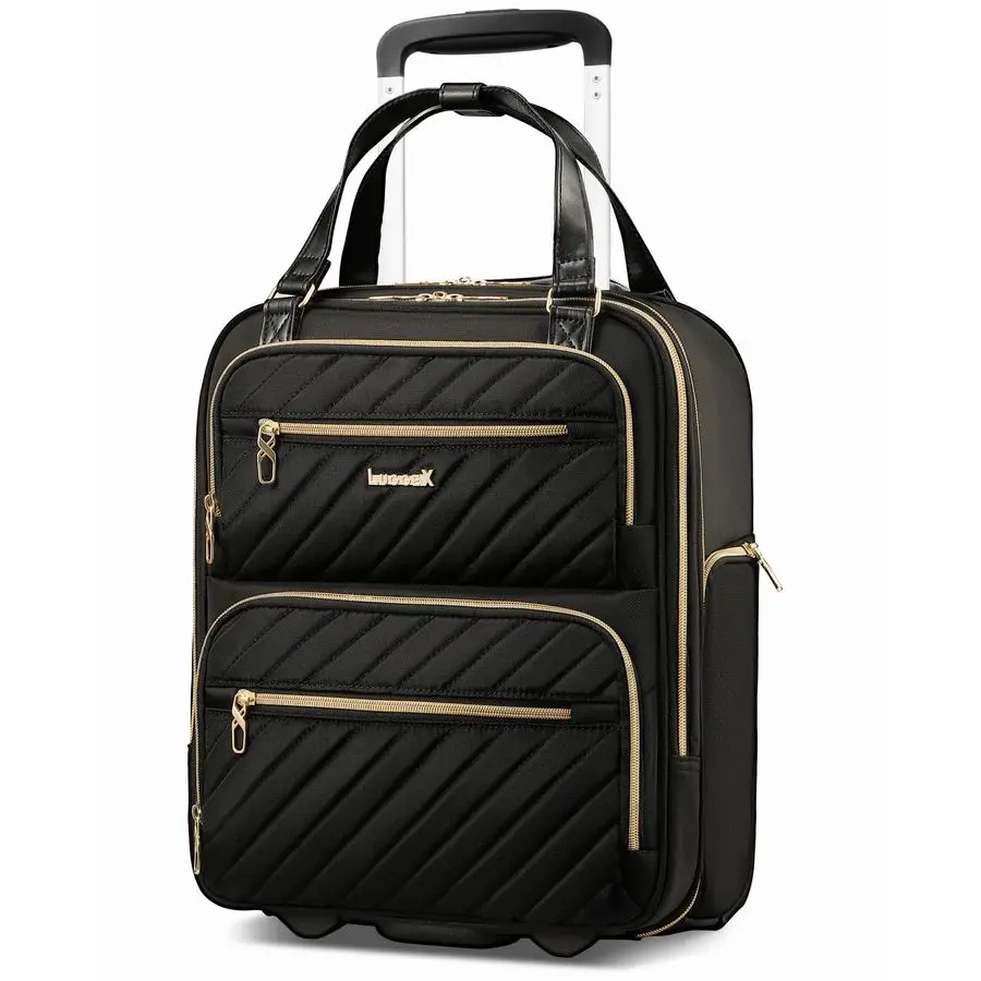 

Carry On Luggage with Wheels, Stylish Lightweight Under Seat Luggage, Soft Sided Personal Item Suitcase for Short Trip Black, 16