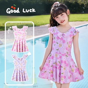 여아용 원피스 수영복, 반팔 공주 수영복, 4 ~ 12 세 어린이를위한 귀엽고 신선한 