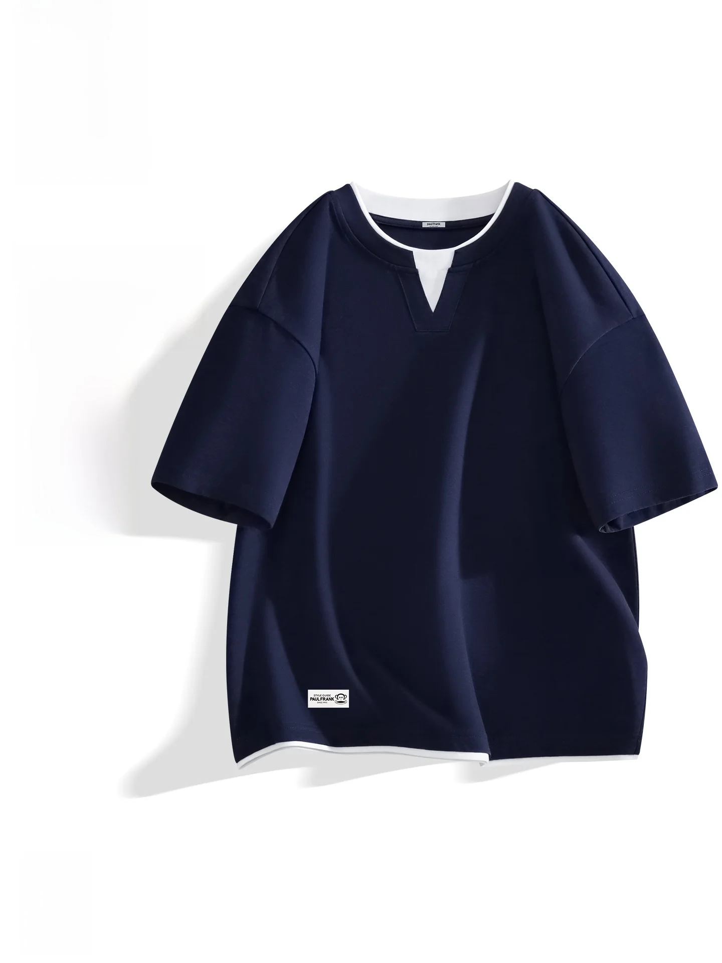 

Мужская летняя футболка свободного кроя с V-образным вырезом и коротким рукавом, имитация двухслойности, комфортная, дышащая, повседневная