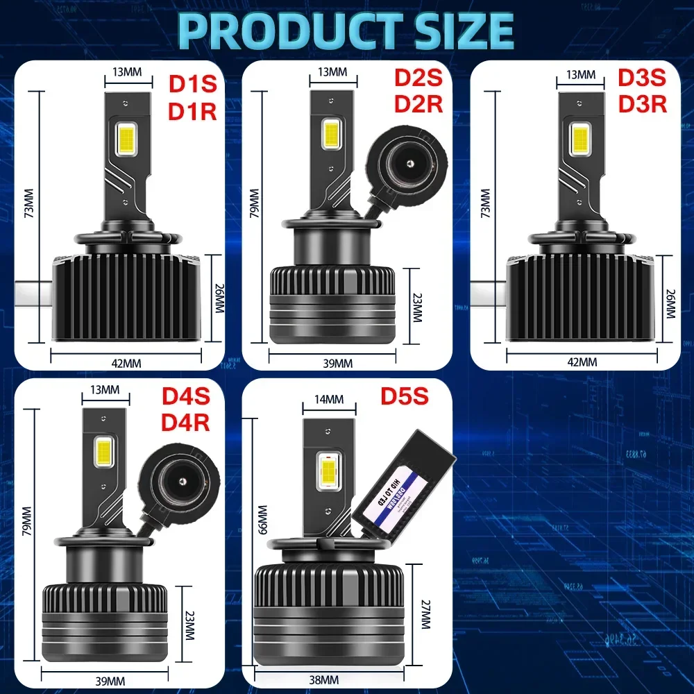 PANOVEHEL LED Headlights Canbus 700000LM 1500W HID D1S D2S D4S D5S D1R D2R D3S D3R Turbo LED Two-sided CSP Chip 6000K Plug&Play image 6