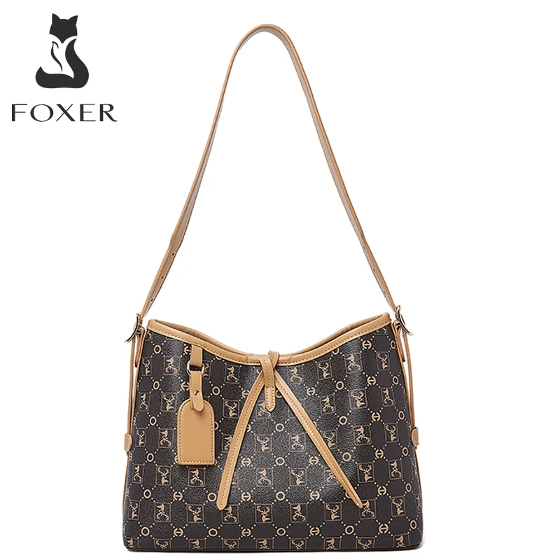 

FOXER Women Signature PVC Tote Handbag Fashion Lady Shoulder Bag Chrismas Gift