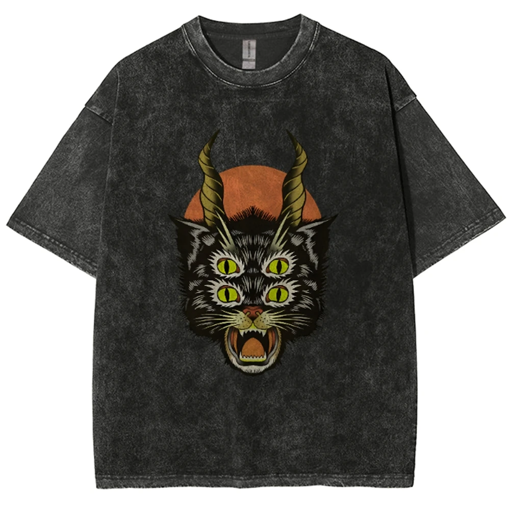 Cat  Men's weatshirt Vintage Oversized Hip Hop Hoodies Color Contrast Round Neck Chic Tops Pullover Clothes Unisex