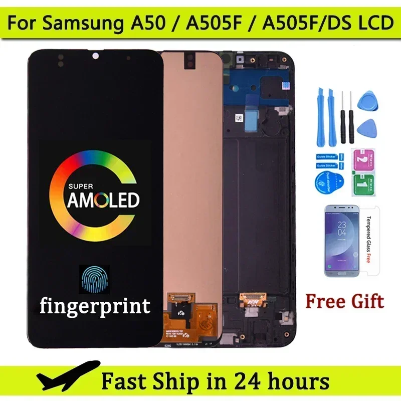 Super AMOLED For Samsung A50 SM-A505FN/DS A505F/DS A505 LCD Display Touch Screen Digitizer With Frame For Samsung A50 lcd