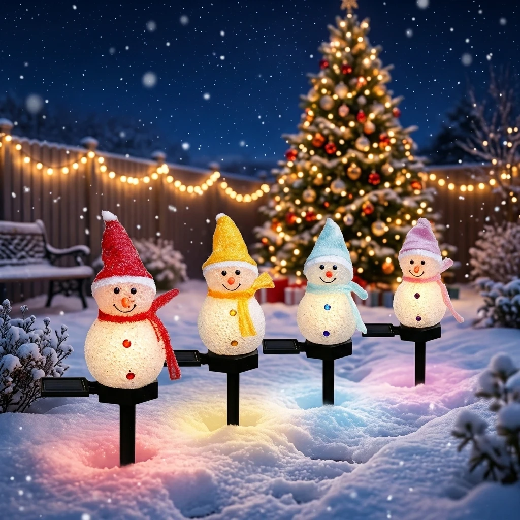 Christmas Solar Snowman Lights Outdoor Solar Powered Stake Lights for Lawn Patio Garden Walkway Pathway Holiday Decoration