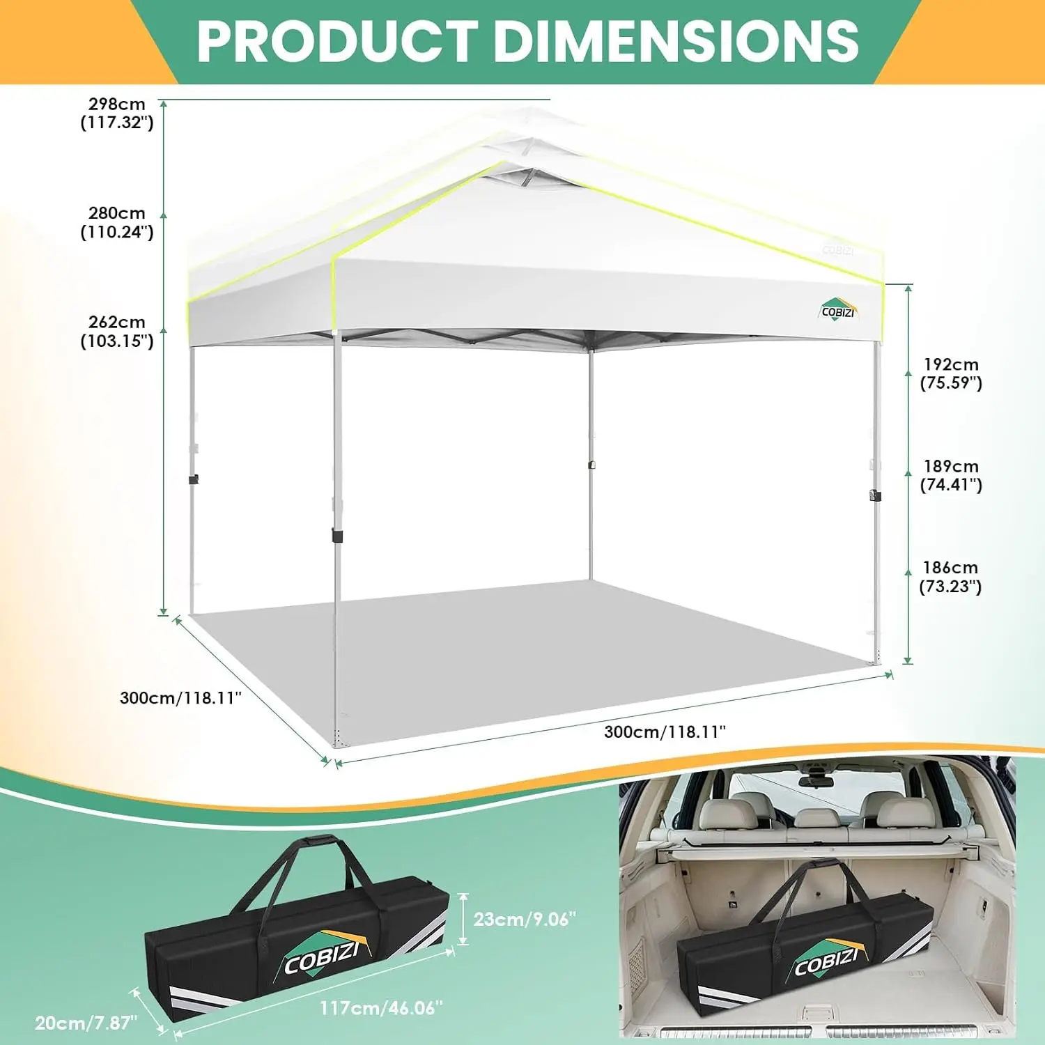 10x10 Pop Up Canopy - One Push Setup Tent, Glow Strips, 4 Sidewalls, Customized