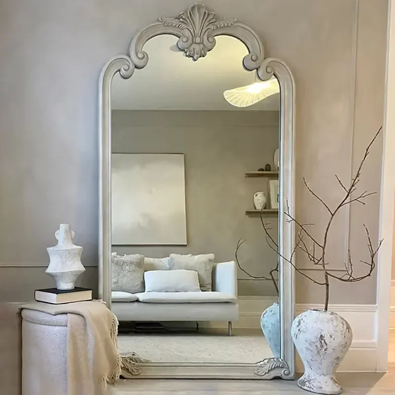 French retro full-length mirror European carved full-length mirror Home cloakroom Clothing store fitting mirror