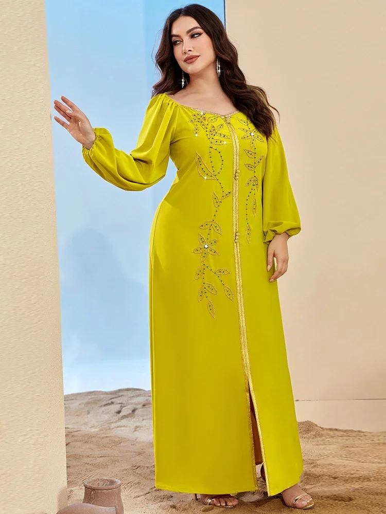 Eid Ramadan Long Dress for Women Jalabiya Party Dresses Muslim Abaya Diamond Maxi Robe Moroccan Caftan Party Vestidos 2025